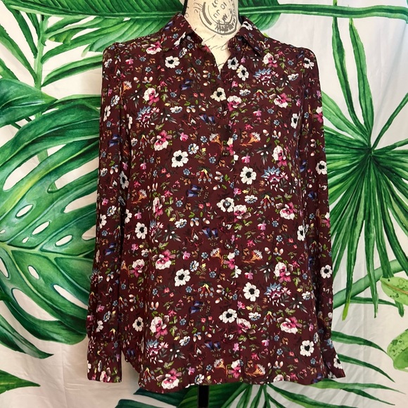 Elie Tahari Small Brown Maximalist Retro Floral Button Front Cottagecore Blouse - Picture 2 of 13